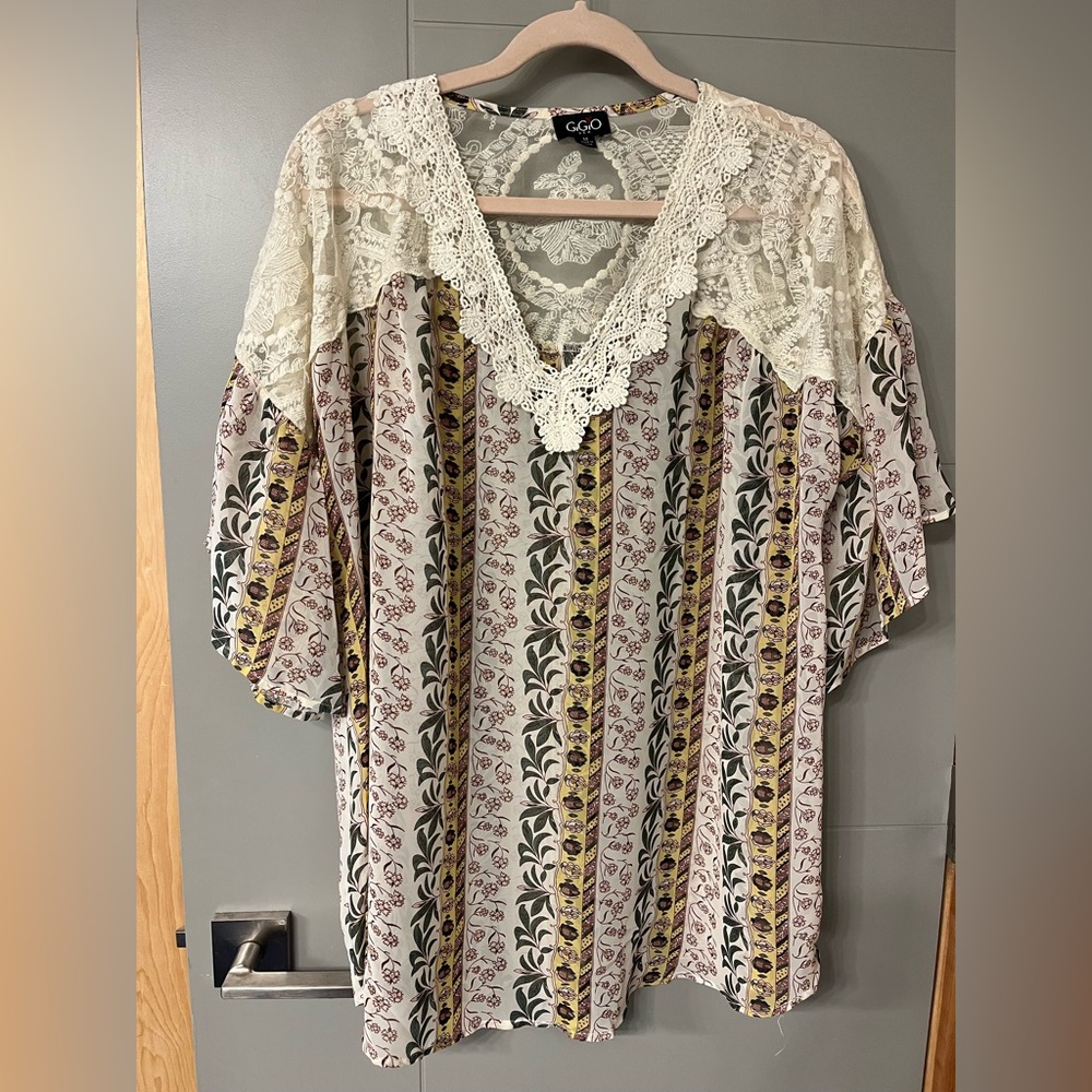 Boho Women's Floral Lace Top - Cream and Yellow
Med